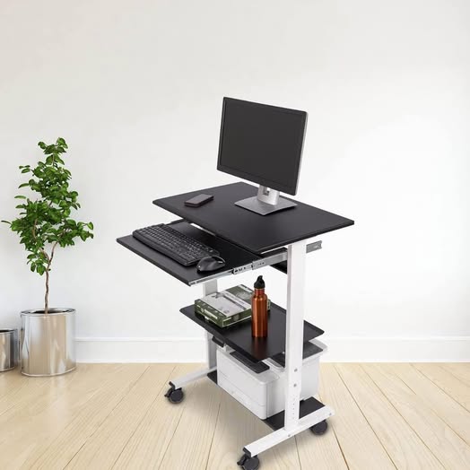 Mobile Adjustable Height Stand Up Workstation (White/Black, 30") brand new