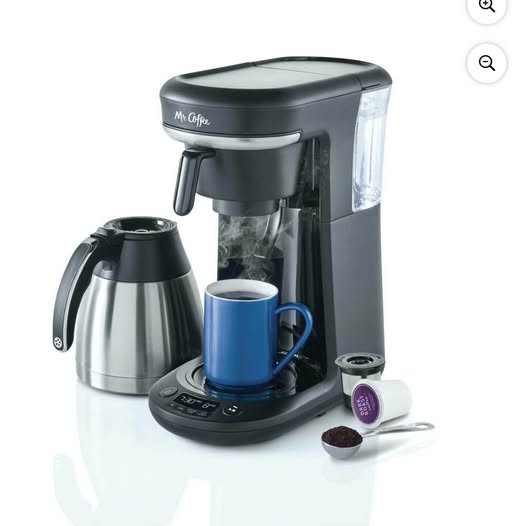 Mr. Coffee Pod + 10-Cup Thermal Coffee Maker, Space-Saving and Programmable, Stainless Steel/Black