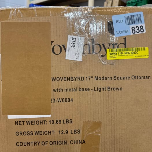 Wovenbyrd DESCRIPTION: WOVENBYRD 17" Modern Square Ottoman with metal base - Light Brown