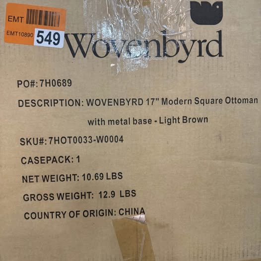 Wovenbyrd DESCRIPTION: WOVENBYRD 17" Modern Square Ottoman with metal base - Light Brown
