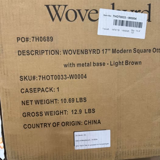 Wovenbyrd DESCRIPTION: WOVENBYRD 17" Modern Square Ottoman with metal base - Light Brown