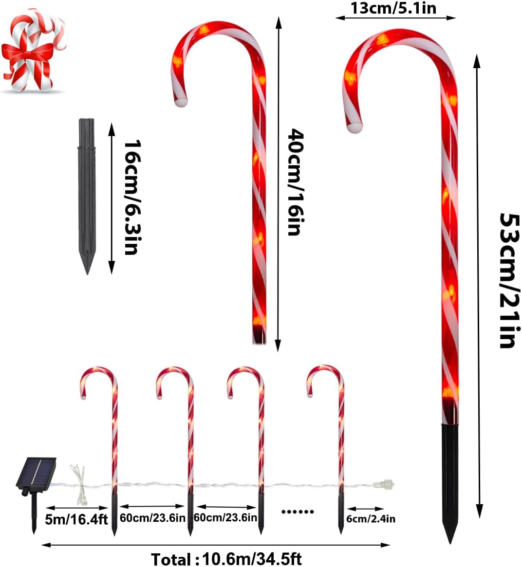 Christmas Lights Outdoor Decorations, 12 Pack Solar Christmas Lights Outdoor Candy Cane Lights Waterproof Brighter Pathway Lights for Garden Yard Xmas Holiday Gifts