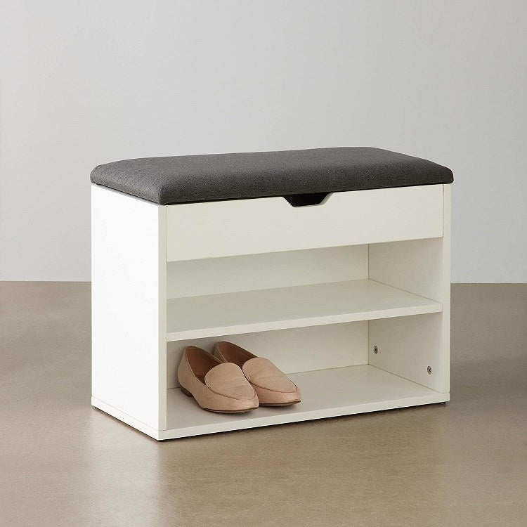 Amazon Basics Shoe Storage Bench, Small, White/Grey