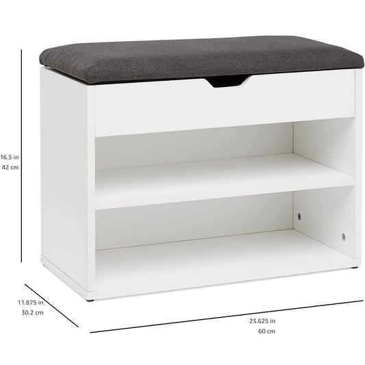 Amazon Basics Shoe Storage Bench, Small, White/Grey