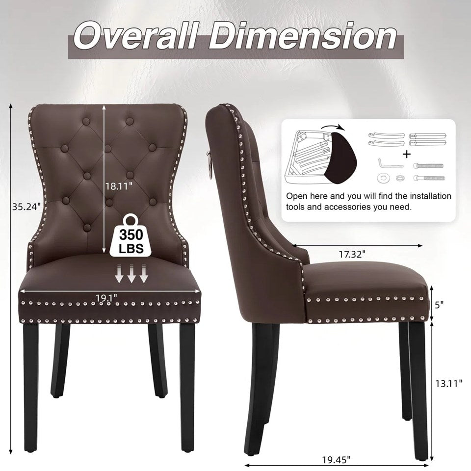 2 PU LEATHER DINING CHAIRS W/PULL RINGS -BNIB