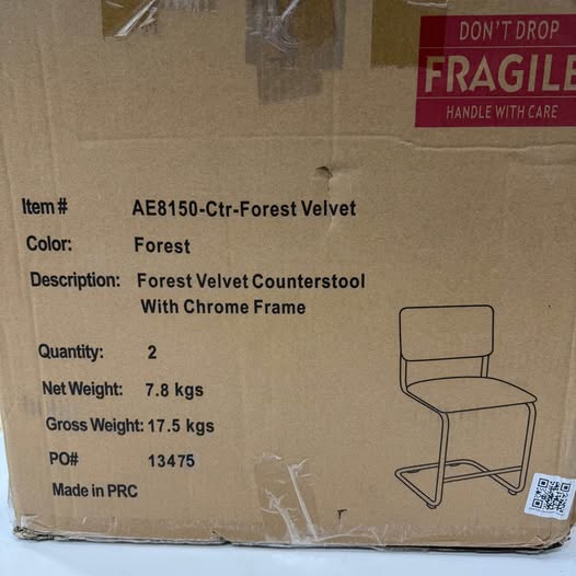 Forest Velvet Counterstool With Chrome Frame