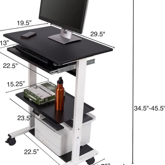 Mobile Adjustable Height Stand Up Workstation (White/Black, 30") brand new