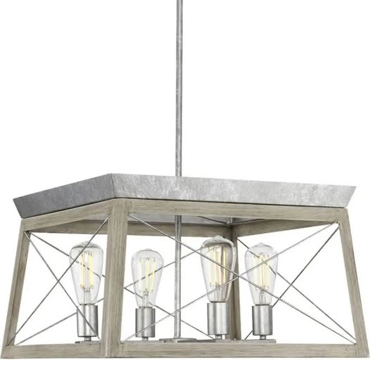 Briarwood Collection 4-Light Bleached Oak Farmhouse Square Chandelier Light