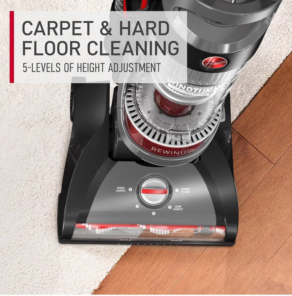 Hoover WindTunnel Cord Rewind Pro Bagless Vacuum Cleaner, Corded Upright Vacuum Cleaner