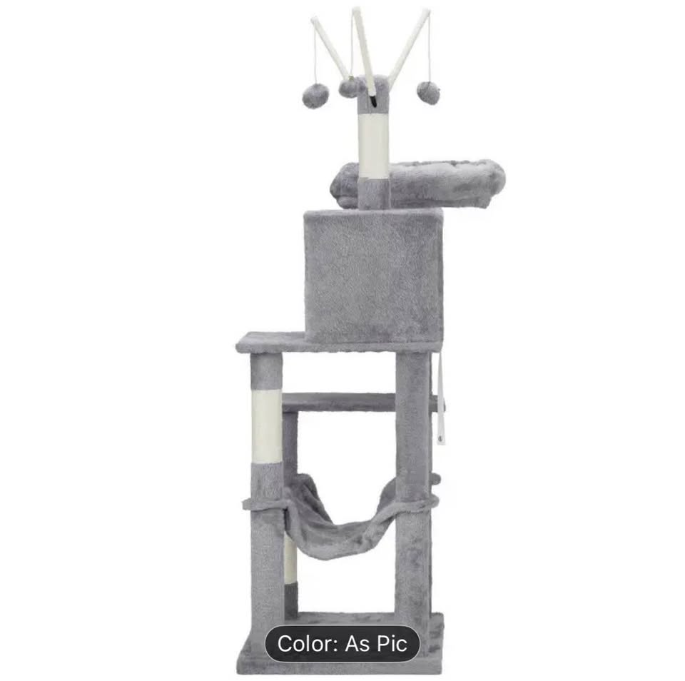 57 inch Cat Tree Cat Tower for Indoor Cats Cat House with Padded Platform Bed Toy Balls Large Cozy C