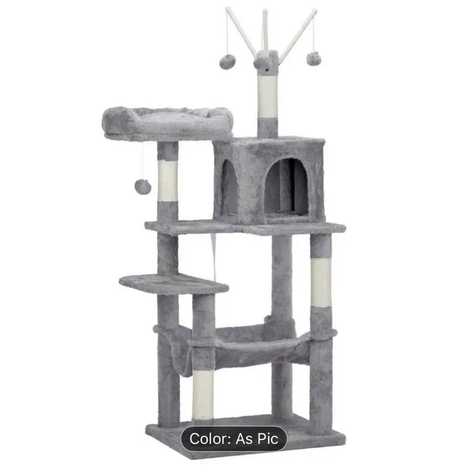 57 inch Cat Tree Cat Tower for Indoor Cats Cat House with Padded Platform Bed Toy Balls Large Cozy C