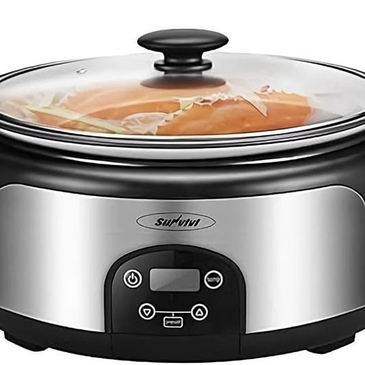6QT Slow Cooker, Nonstick Oval Pot with Locking Lid, Delay Timer, 3 Temperature Modes, 8 Pre-Set Fun