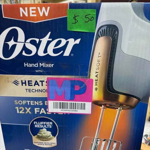 Oster 270-Watt Hand Mixer with HEATSOFT Technology | 7 Speeds | Includes Whisk, Dough Hooks,