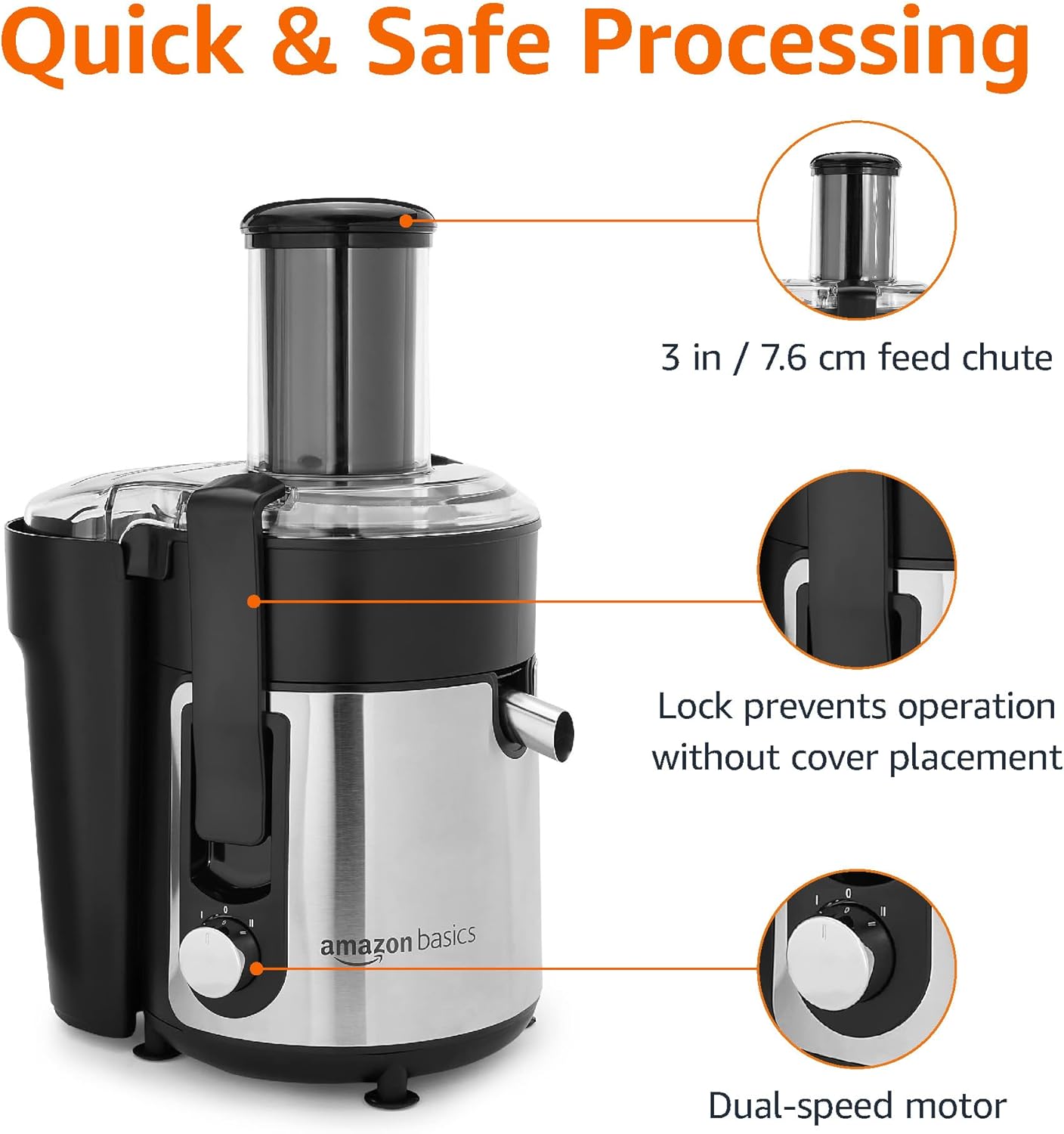 Amazon Basics Wide-Mouth, 2 speed centrifugal juicer, Black, 33.8 ounce / 1000 ML