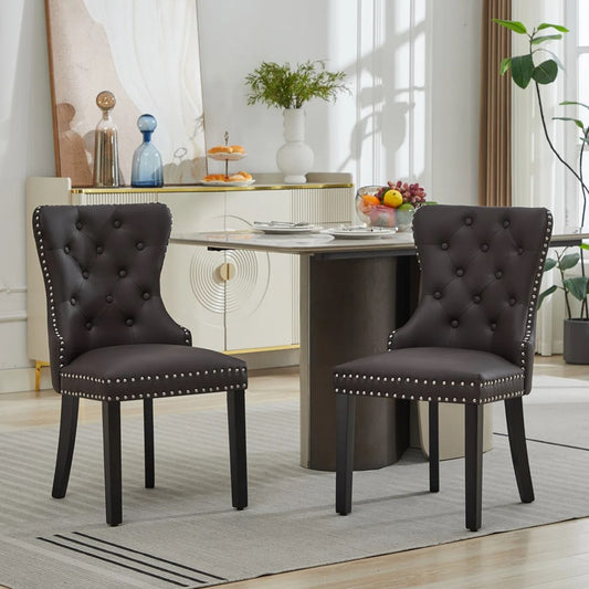 2 PU LEATHER DINING CHAIRS W/PULL RINGS -BNIB