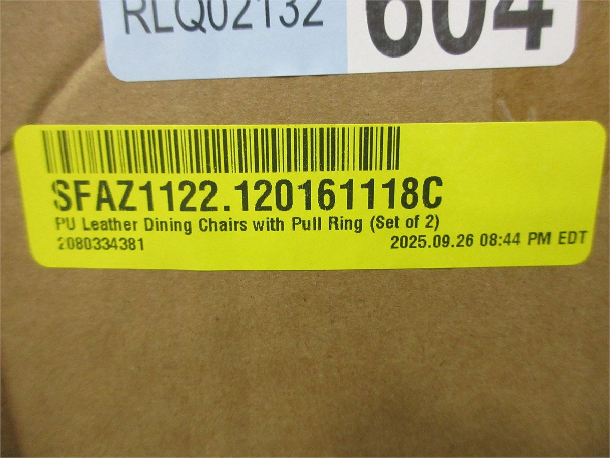 2 PU LEATHER DINING CHAIRS W/PULL RINGS -BNIB